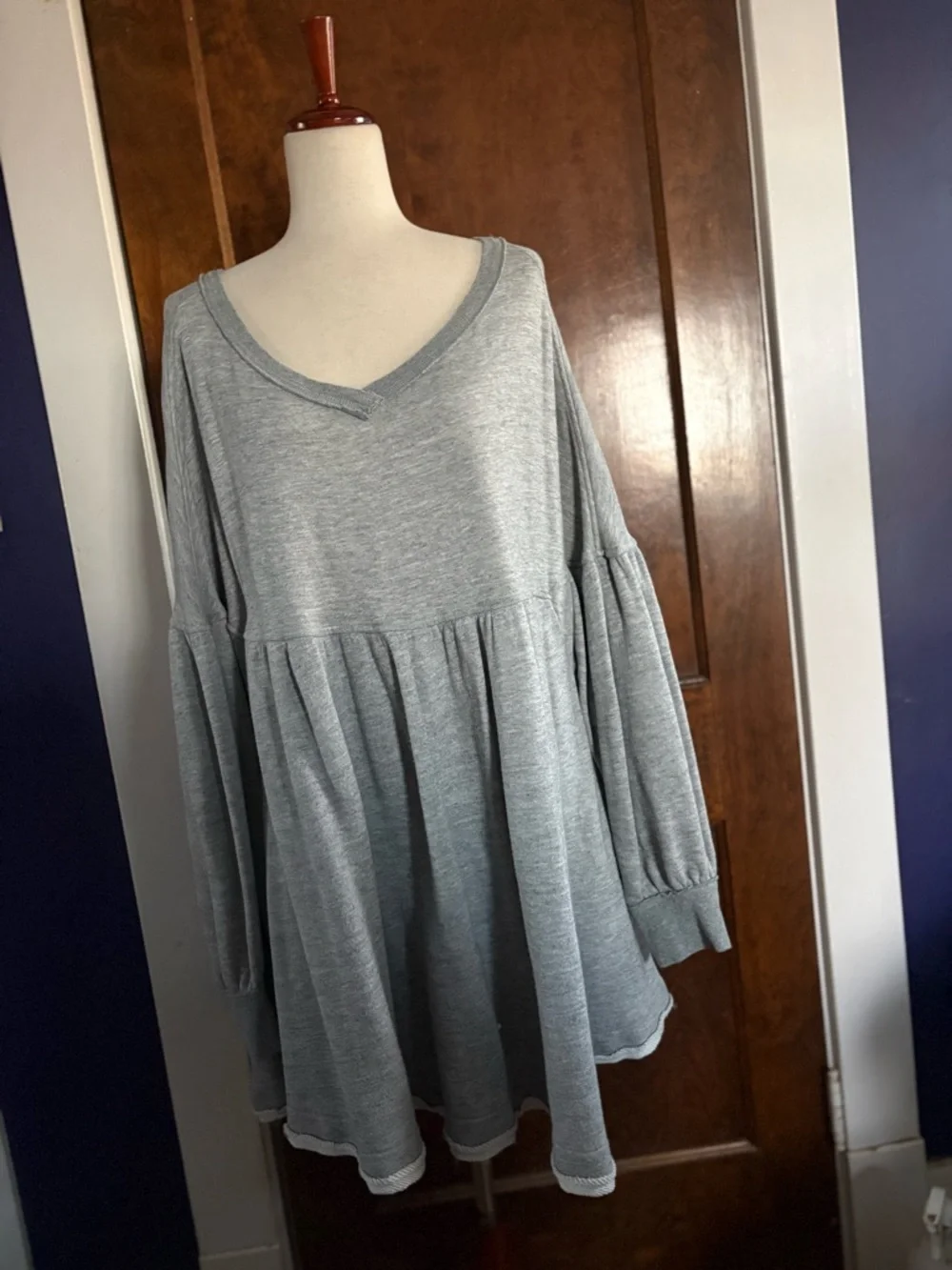 Free People Prudence Pullover Oversized Babydoll Mini Dress Heather Grey